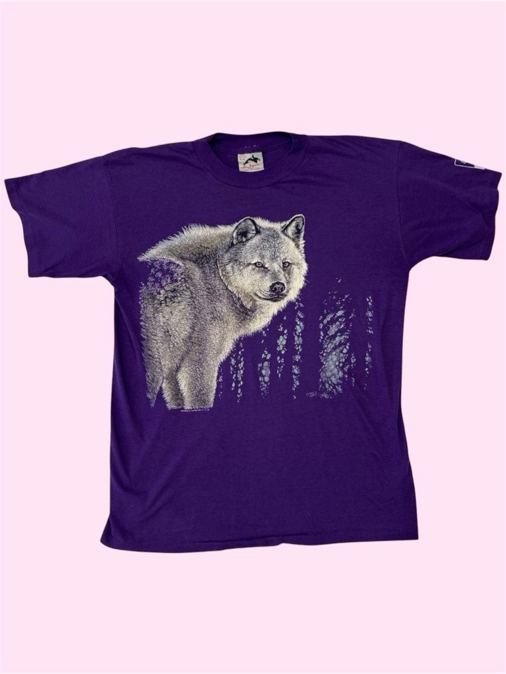 Vintage 90s Harlequin Nature Graphics Wolf Graphic Tee Purple Medium